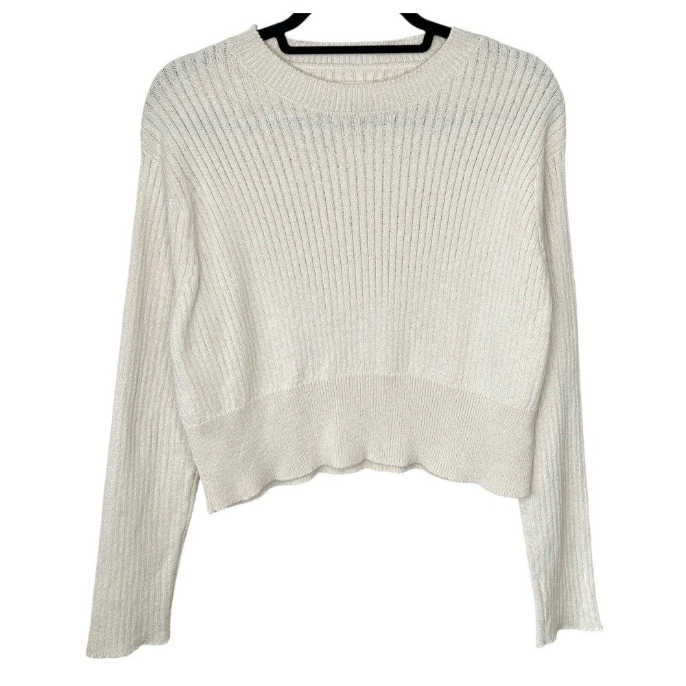 Cordera Ribbed Crewneck Cropped Sweater One Size OS Scandi‎ Quiet Luxury Cream